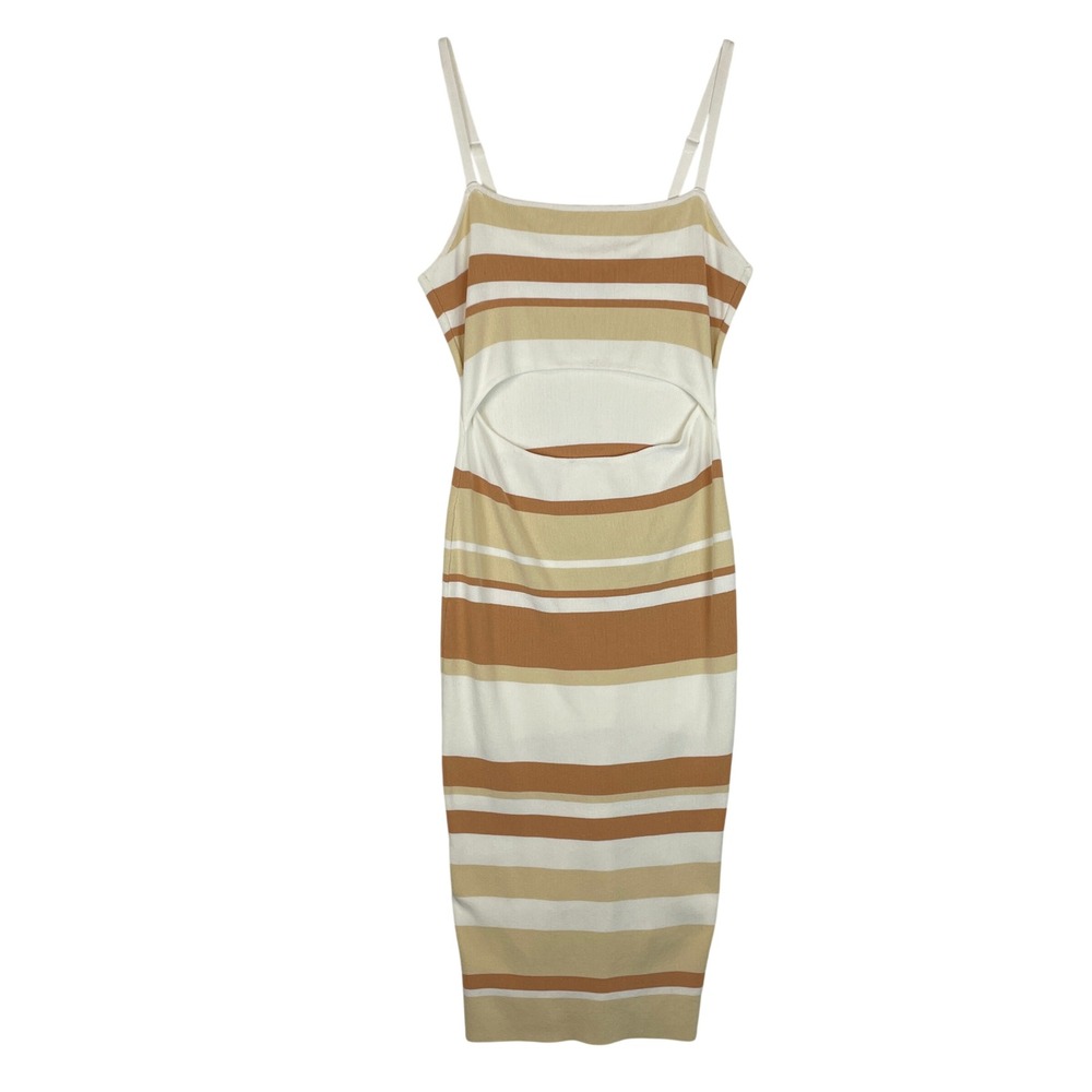 Bohme Knit Maxi‎ Dress Cutout Stripe Tan Cream XL Spaghetti Strap